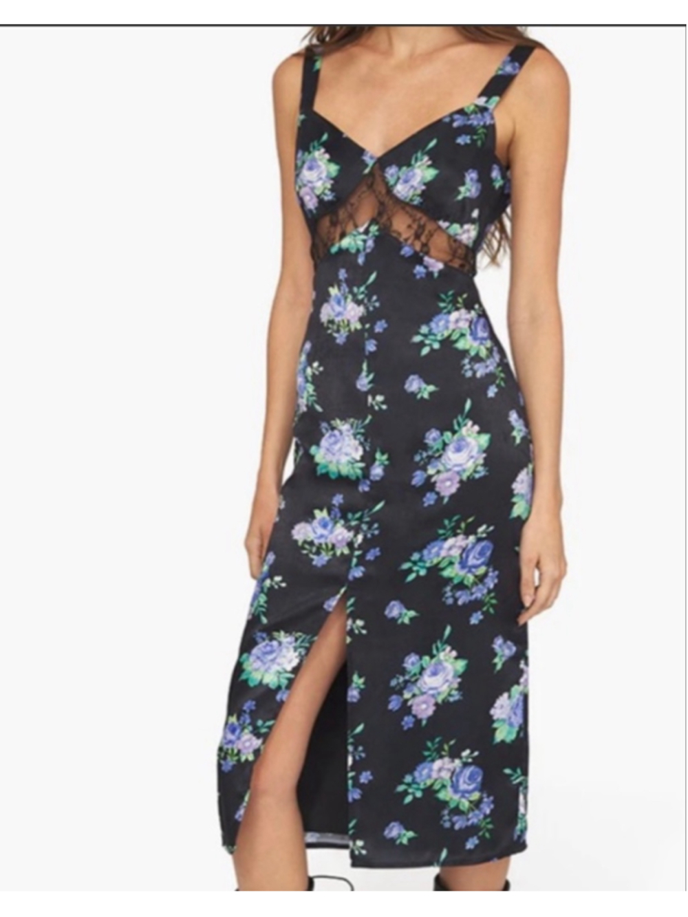 WEWOREWHAT Golden Hour Dark Floral Satin Slip Midi Dress|Small|EUC